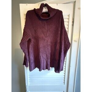 Aerie Women’s XS  Oversized Funnel Neck Chunky Knit Sweater Burgundy Cottagecore